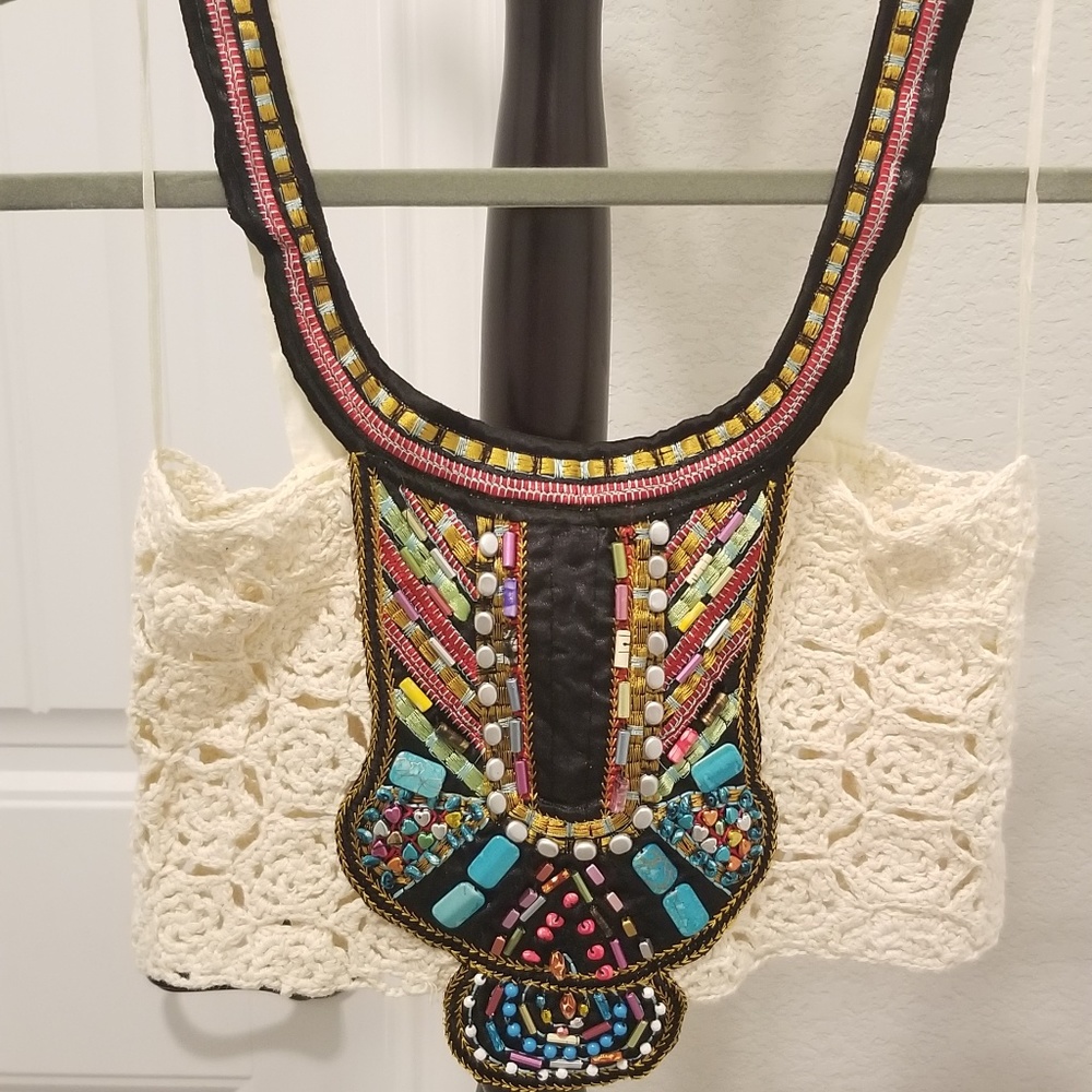 Boho inspired crochet, beaded crop top